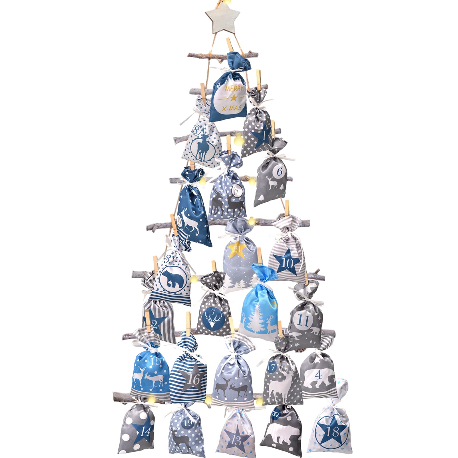 Adventskalender Zum Befüllen - 24 Filzsäckchen Mit Zahlen, Holzklammern, 2,1m Kordel