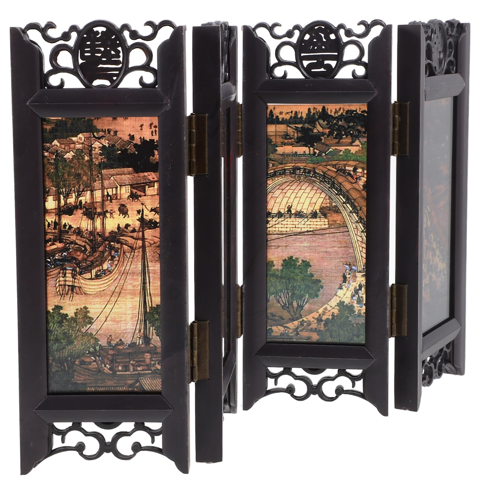 Paravent miniature pliant style chinois en art traditionnel stable