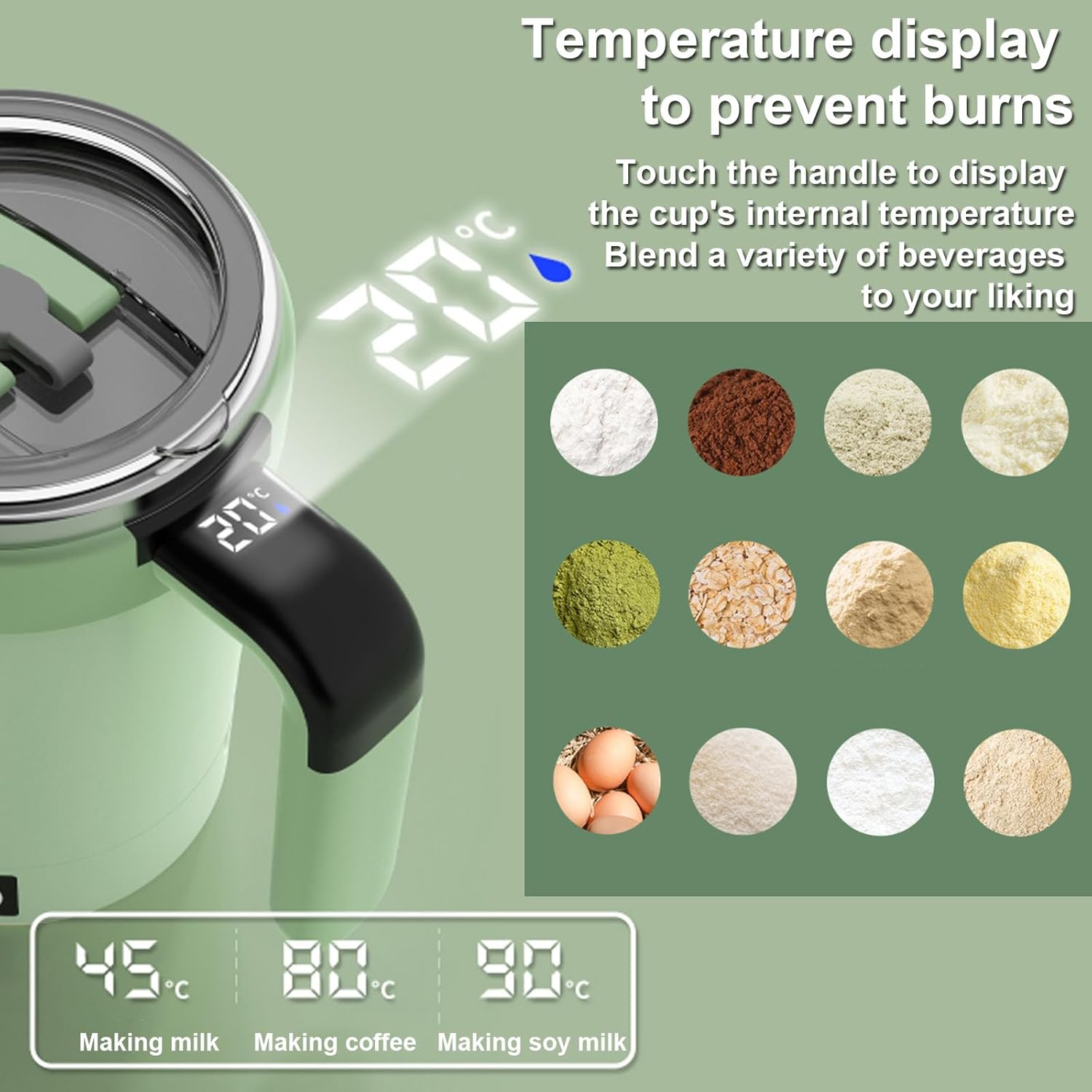2026 New Smart Self Stirring Coffee Mug with Temperature Display, Automatic Magnetic Mixing Mug, USB Rechargeable Electric Cup, Food-Grade Stainless Steel for Coffee, Milk & Hot Chocolate (Green)