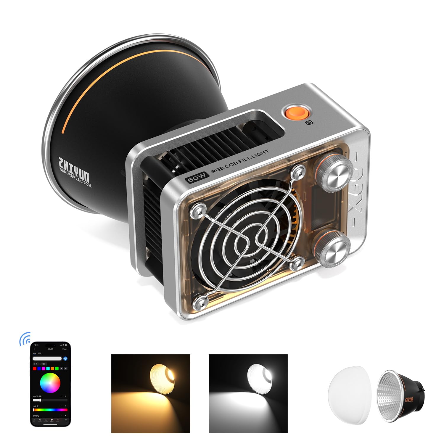 ZHIYUN Molus X60 60W RGB Standard Video Light, Portable COB Photography Lighting on Camera, APP Control •CRI 95• TLCI 98• 15 Scenes for Video Recording/Portrait/TVC/Photo, USB-C