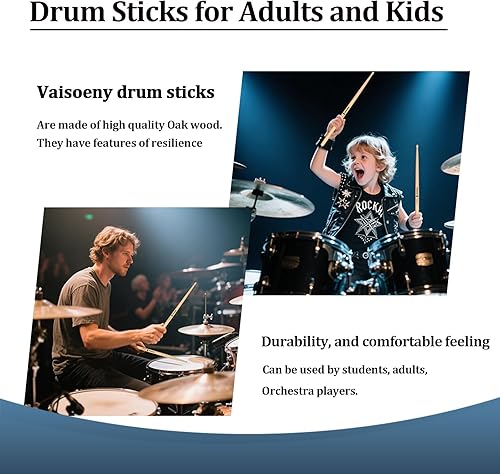 Miniatura 6 de Baquetas 5A para adultos, 12 pares de baquetas clásicas de madera de roble para niños, accesorios profesionales de percusión para instrumentos