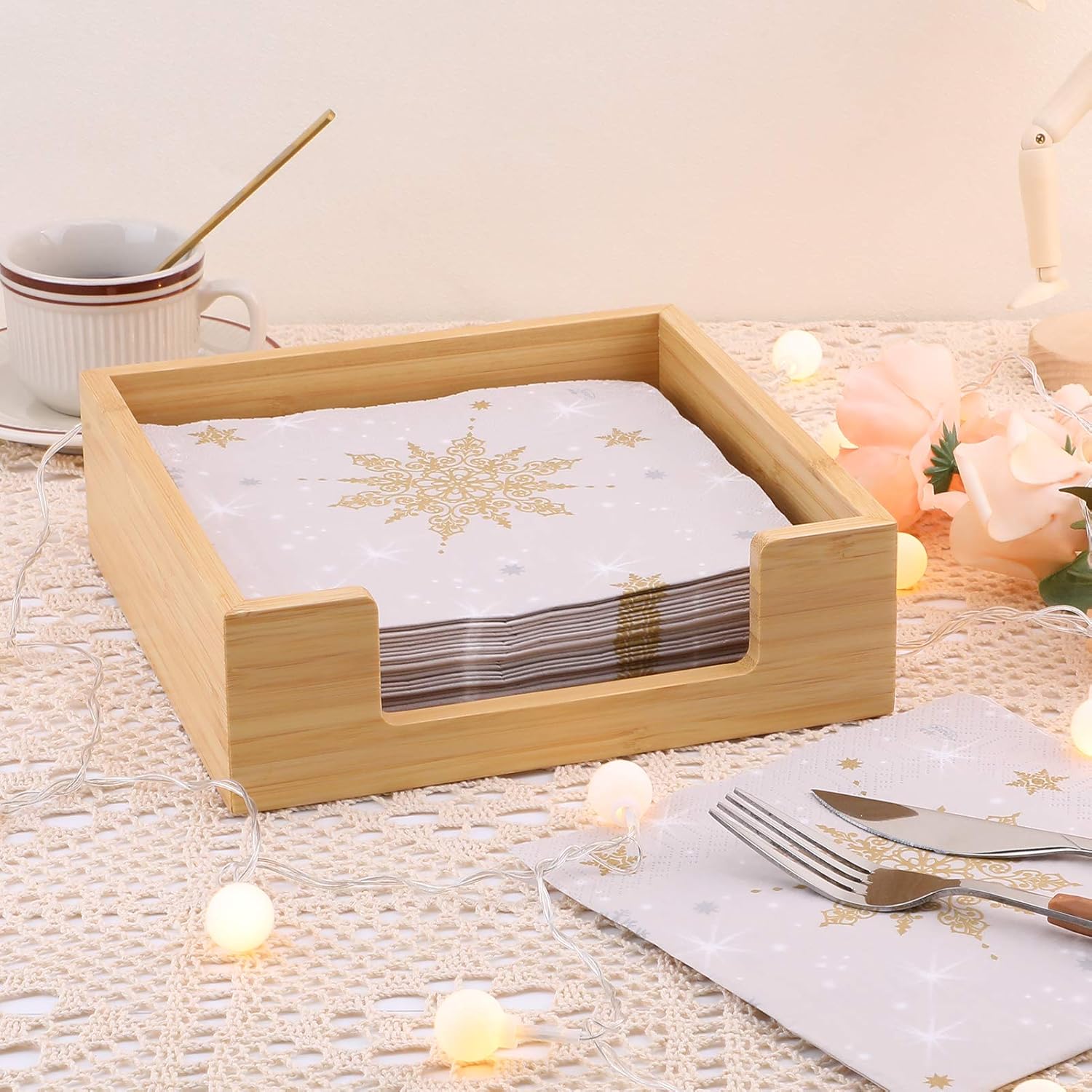 MaxGear Bamboo Napkin Holder, Lunch Napkin Holders for Tables, Table Top Decorative Napkin Tray for Dining Table and Kitchen,Wooden Luncheon Napkin Holder Tissue Dispenser 1 Pack: Home & Kitchen