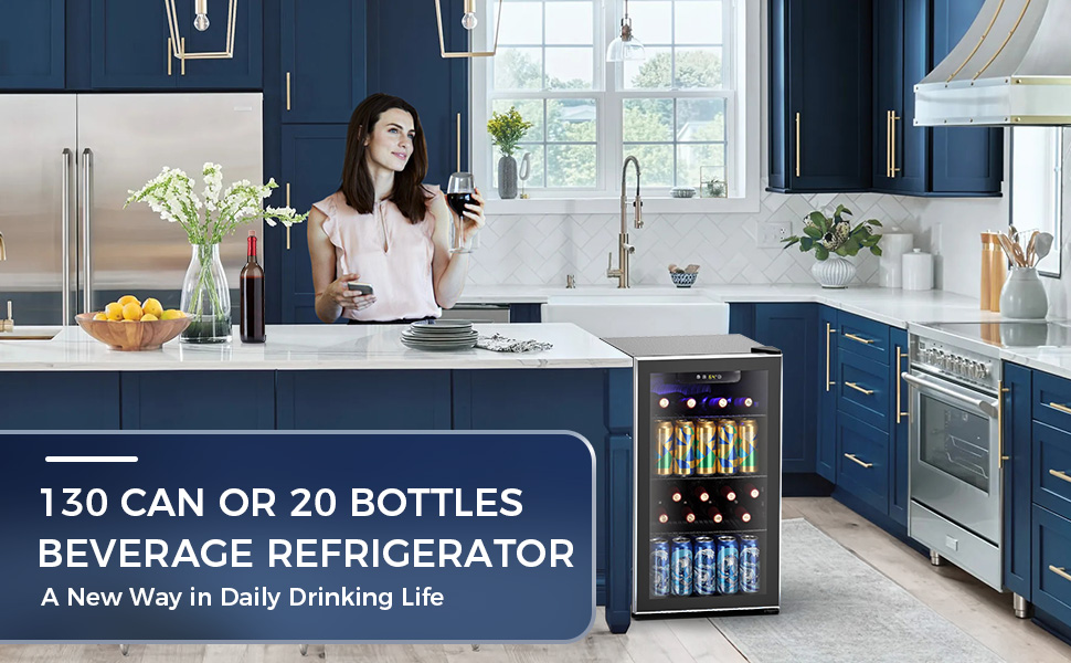Image of Electactic Mini Fridge 130 Can Beverage Refrigerator Cooler, 3.1 Cu.Ft Drink Fridge for Soda Wine Beer, Adjustable Temperature Control for Home Office, Black