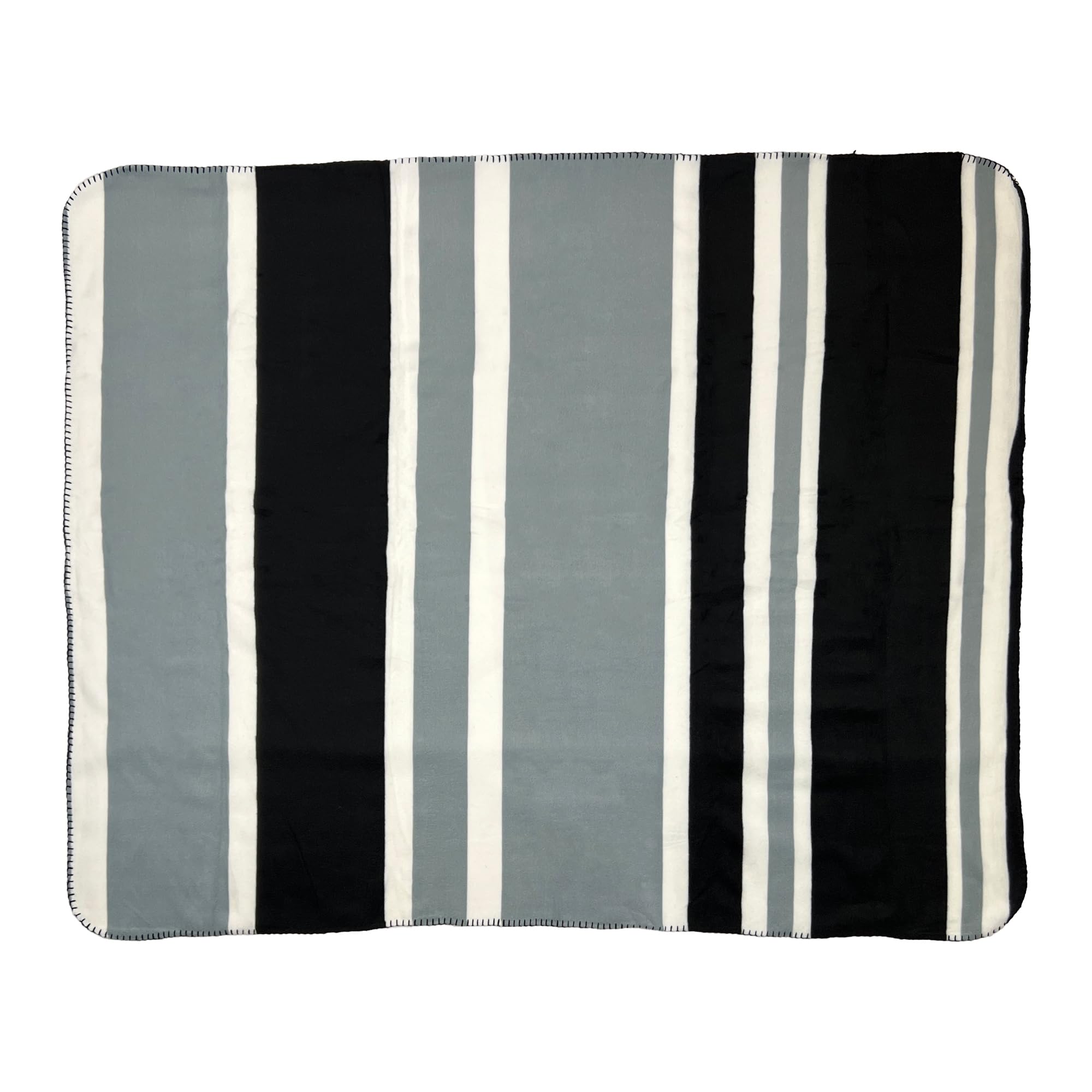 AA Travel Fleece Blanket AA3423 - 100% Lightweight Polyester 150cm x 120cm Black White Grey Stripes
