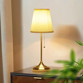 Modern Table Lamp for Bedroom, Gold Bedside Lamp, Farmhouse Nightstand Lamp with Pull Chain Switch, 20" Small Table Lamp for Reading, Hotel, Buffet Candlestick