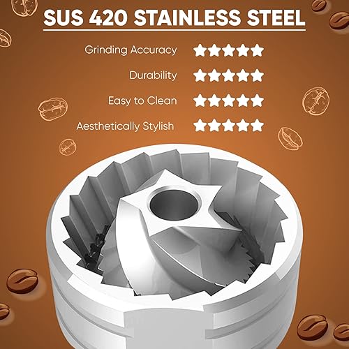 Miniatura 6 de Iron Lion - Molinillo de café manual con rebaba cónica ajustable para granos enteros frescos para prensa francesa goteo lento o una sola taza acero