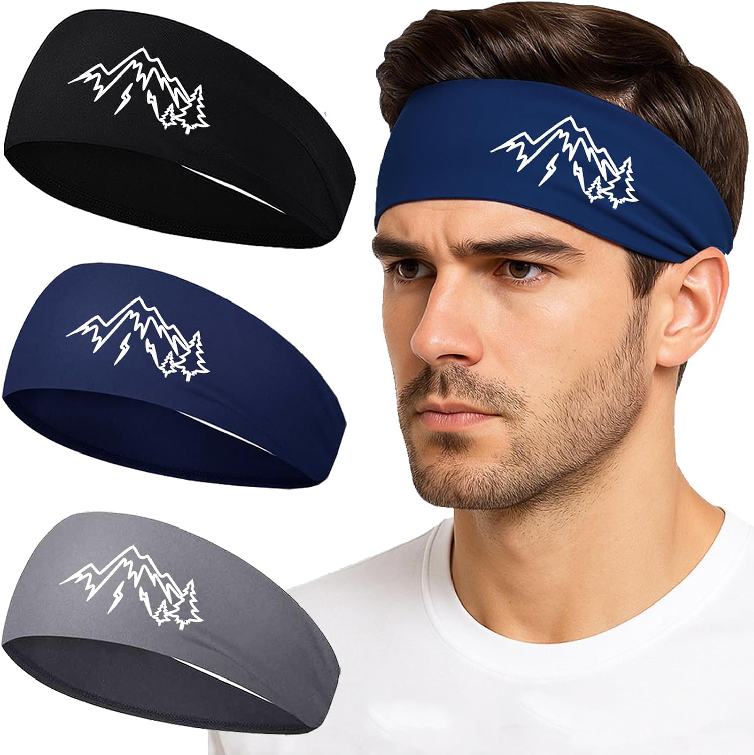 Sports Headbands for Men (3 Pack) Mens Sweatband Sports Running Headband Hairband for Women