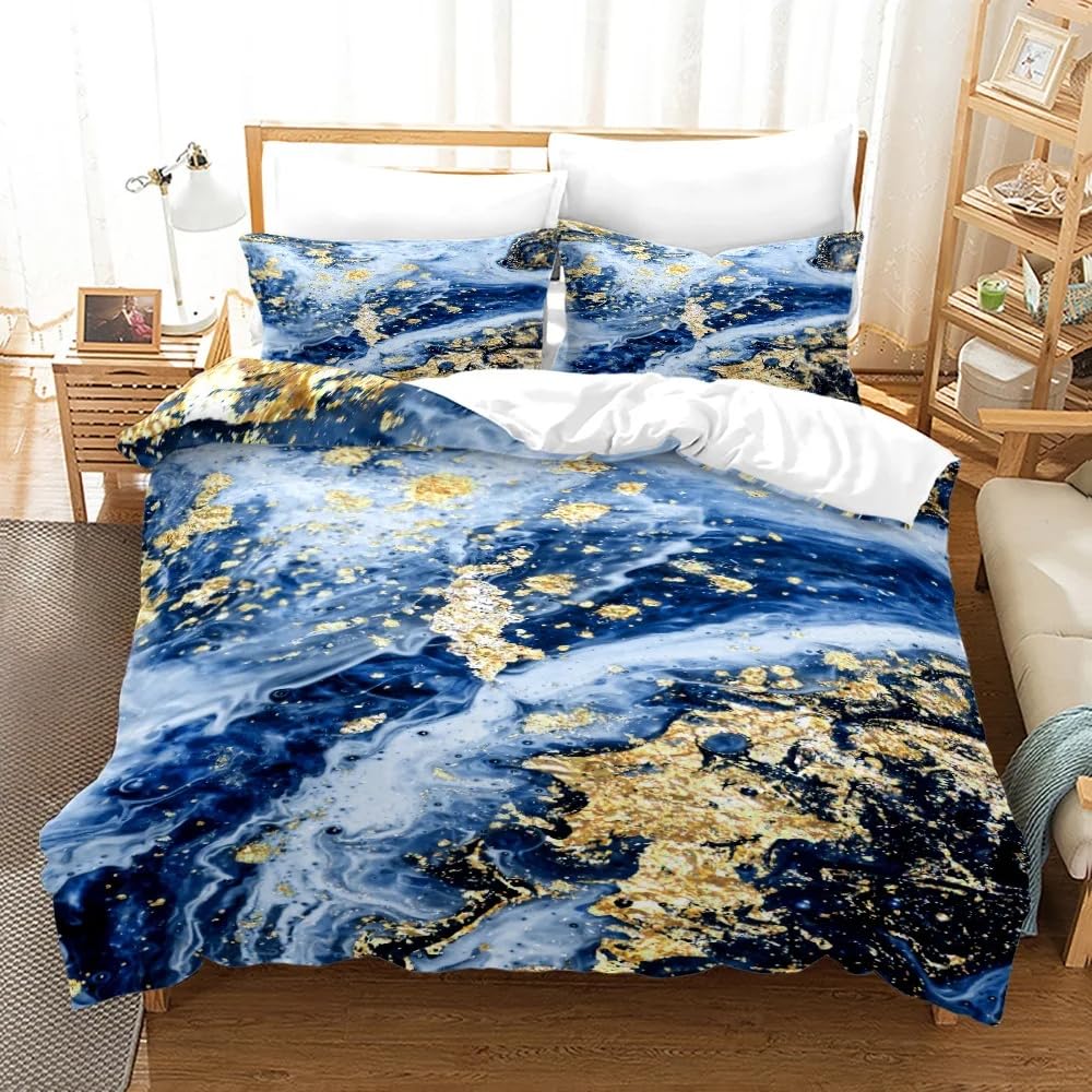 Housse de couette bleue motif marbré abstrait drap de lit élégant