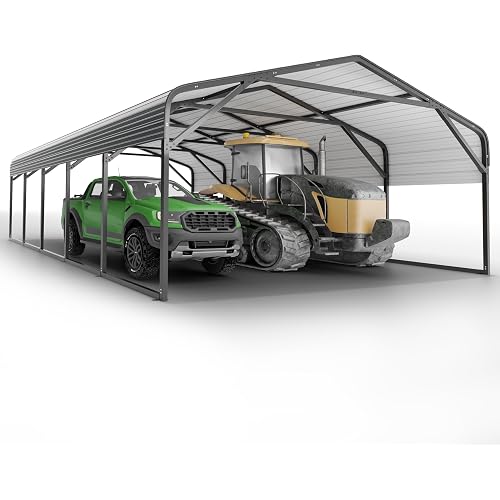 20x26 FT Heavy Duty Carport Garage with Structural Reinforcement | 2-Car Metal Shelter | Galvanized Steel Roof| Ground Anchors | Snow/Wind Resistant | Fits Trucks, RVs, Pickups, Boats, Tractors, SUVs
