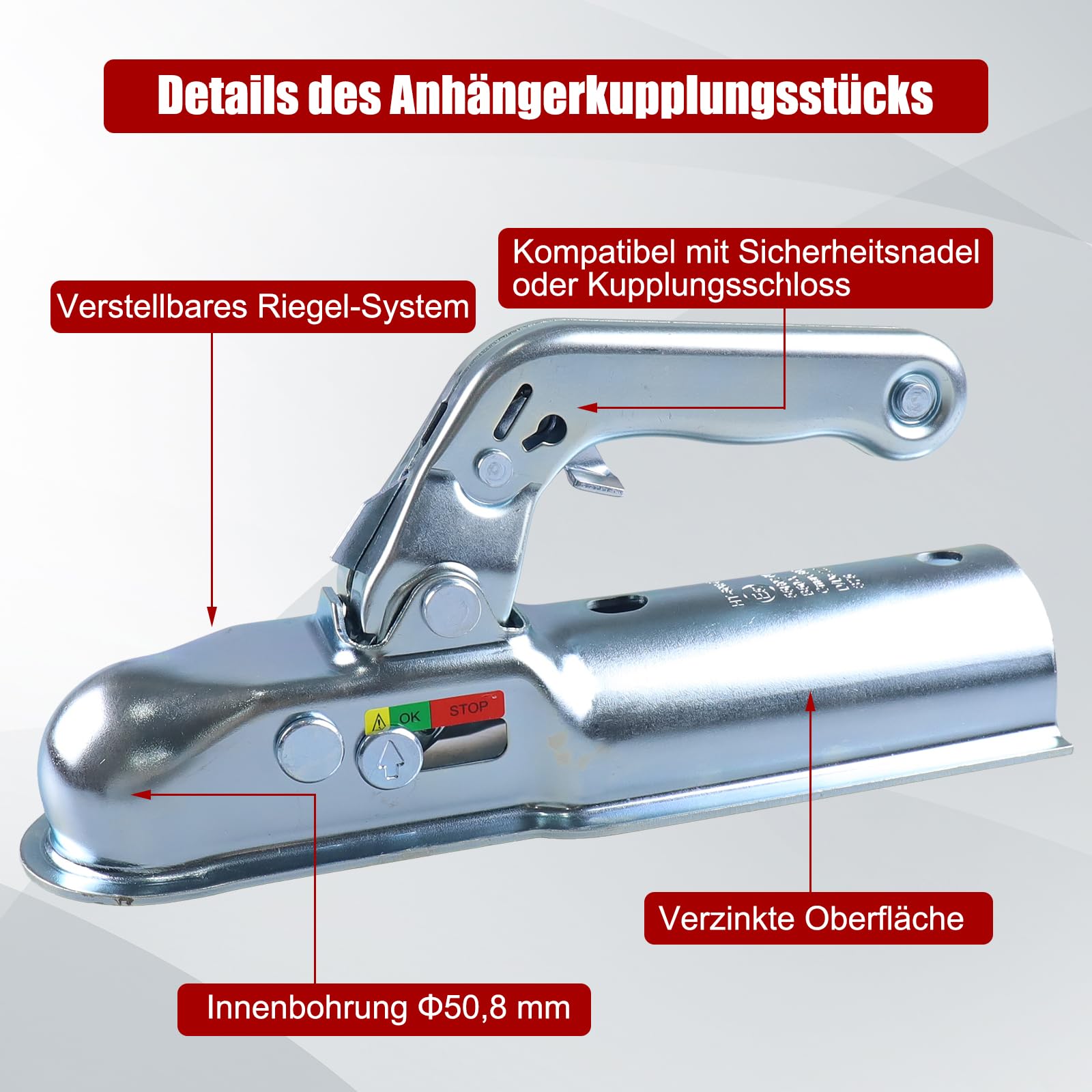 Universal Anhängerkupplung 60mm Kugelkupplung rund 800kg,Zugkugelkupplung 50mm Kugelkopf für PKW, Anhänger, Bootstrailer und Freizeitanhänger