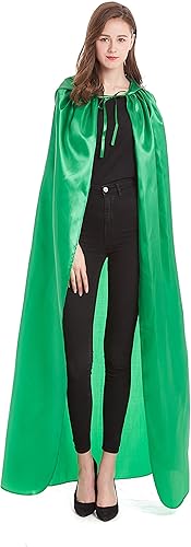 Miniatura 2 de Diffly Capa de satén con capucha de 59 pulgadas, unisex, capa de Halloween para mago de bruja diablo, Halloween, Navidad, cosplay