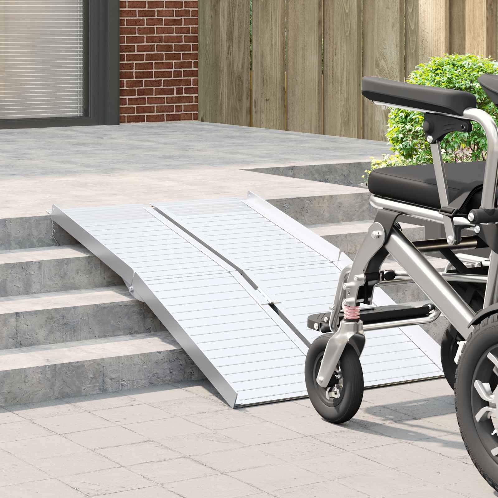 Rampa plegable de aluminio para silla de ruedas, 122 x 73 cm, carga de 270 kg, rampa móvil para silla de ruedas, andador, jardín y exterior, color plateado