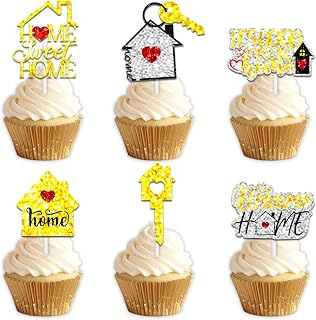 18pcs Gold Glitter Welcome Home Dessert Cupcake Pick for Home Sweet Theme Decor Supplies Men Women Happy Birthday Housewarming Party Decorations