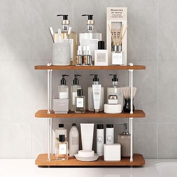 Bathroom Counter Organizer,Bathroom Shelf Organizers & Sink Organizer,Vanity Organizers,Storage Skincare,Makeup,Perfume,Spices,Coffee Station,for Corner,Dresser,Kitchen,Adjustable Height3Tier