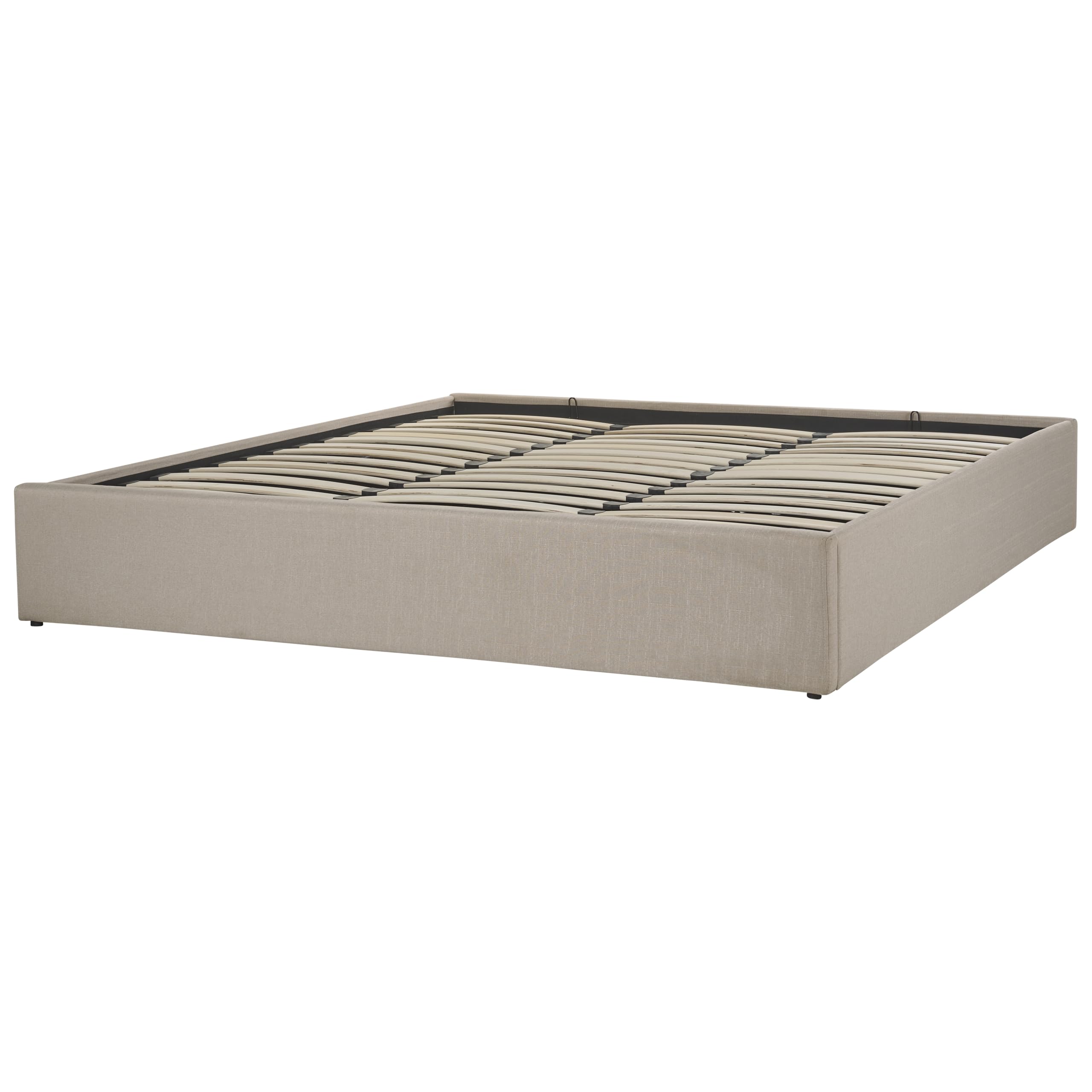 Letto Imbottito Beige Effetto Lino con Box Portaoggetti 180 x 200 cm