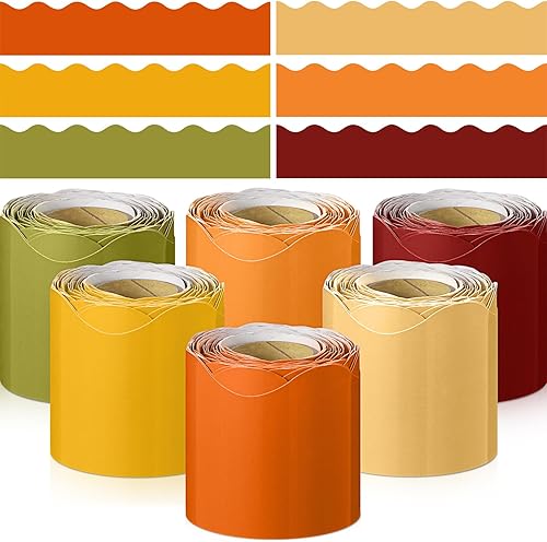 TaoBary 6 rollos de bordes coloridos de 196.8 pies para tablón de anuncios, bordes festoneados para tablón de anuncios, decoración de tablón de