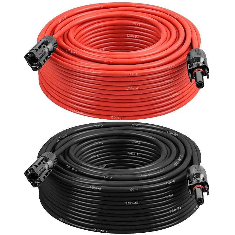 Cabo de Extensão Solar MOOKEERF 10AWG com Conectores MC4, 45,7 m Vermelho e 45,7 m Preto, Kit com 2 Cabos
