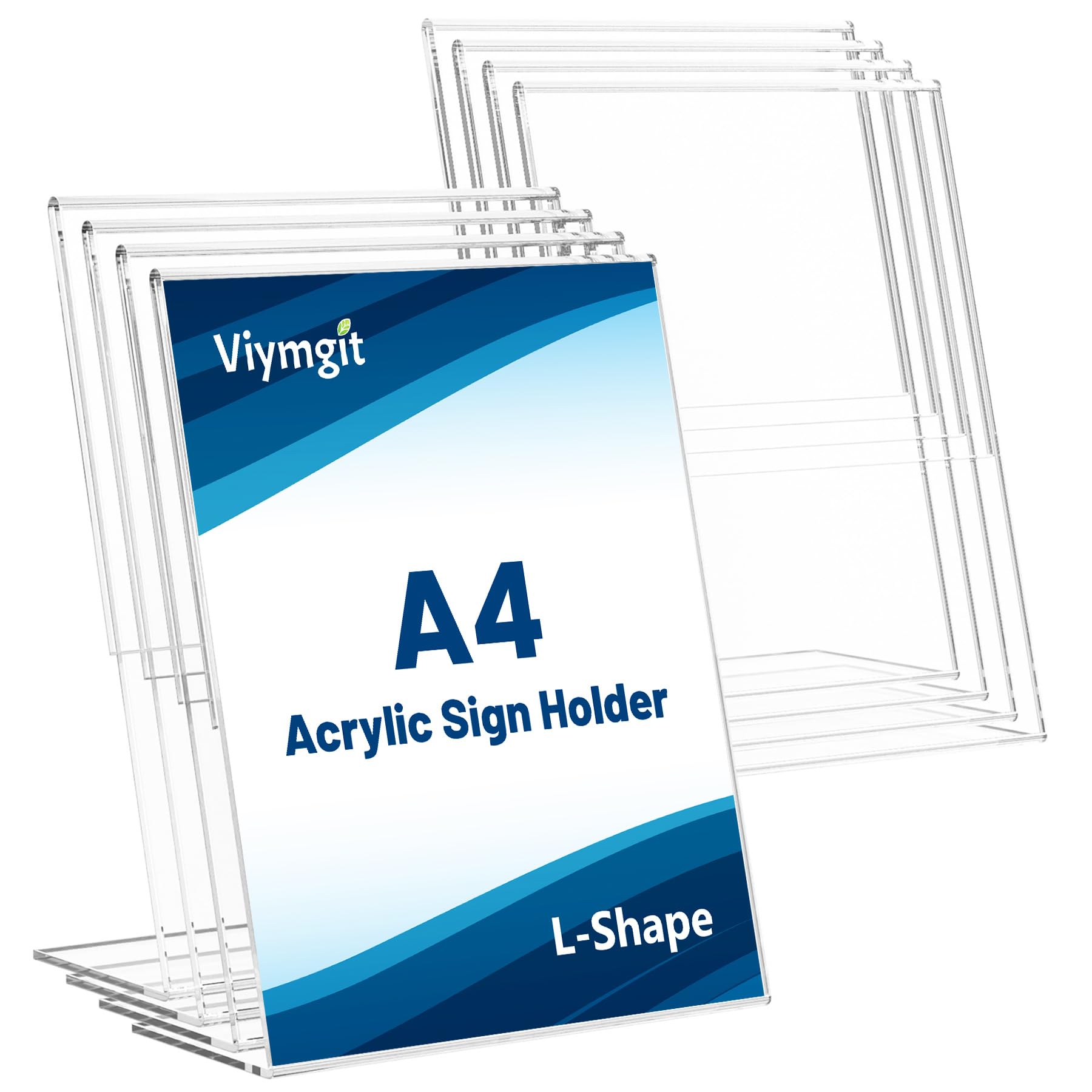Viymgit A4 Acrylic Sign Holder, 8 Pack Clear Table Perspex Display Stand, Plastic Vertical L-Shape Menu Poster Holder for Restaurant, Office, Exhibition, Store — image 1