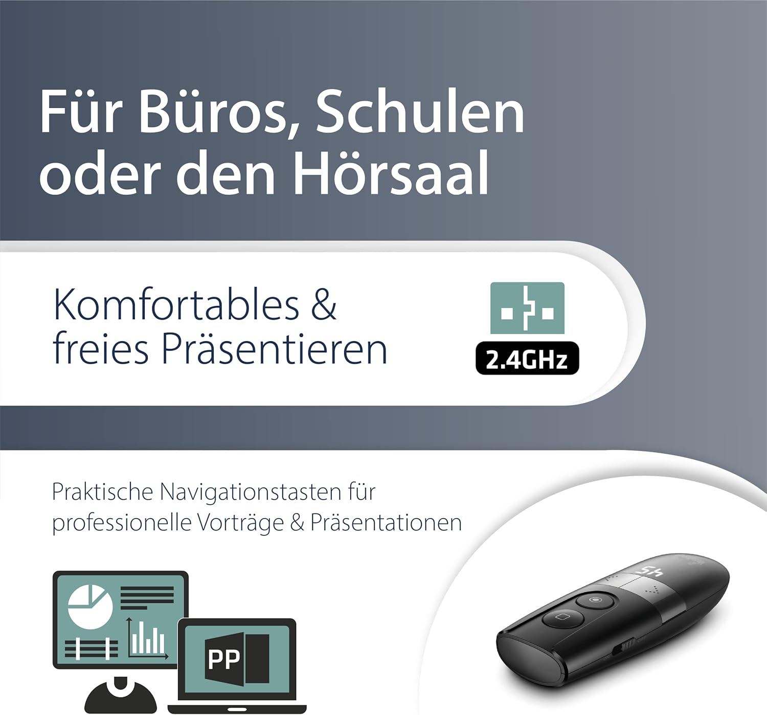 MediaRange Wireless Presenter Rf Black, Silver, W128288591 (Silver)