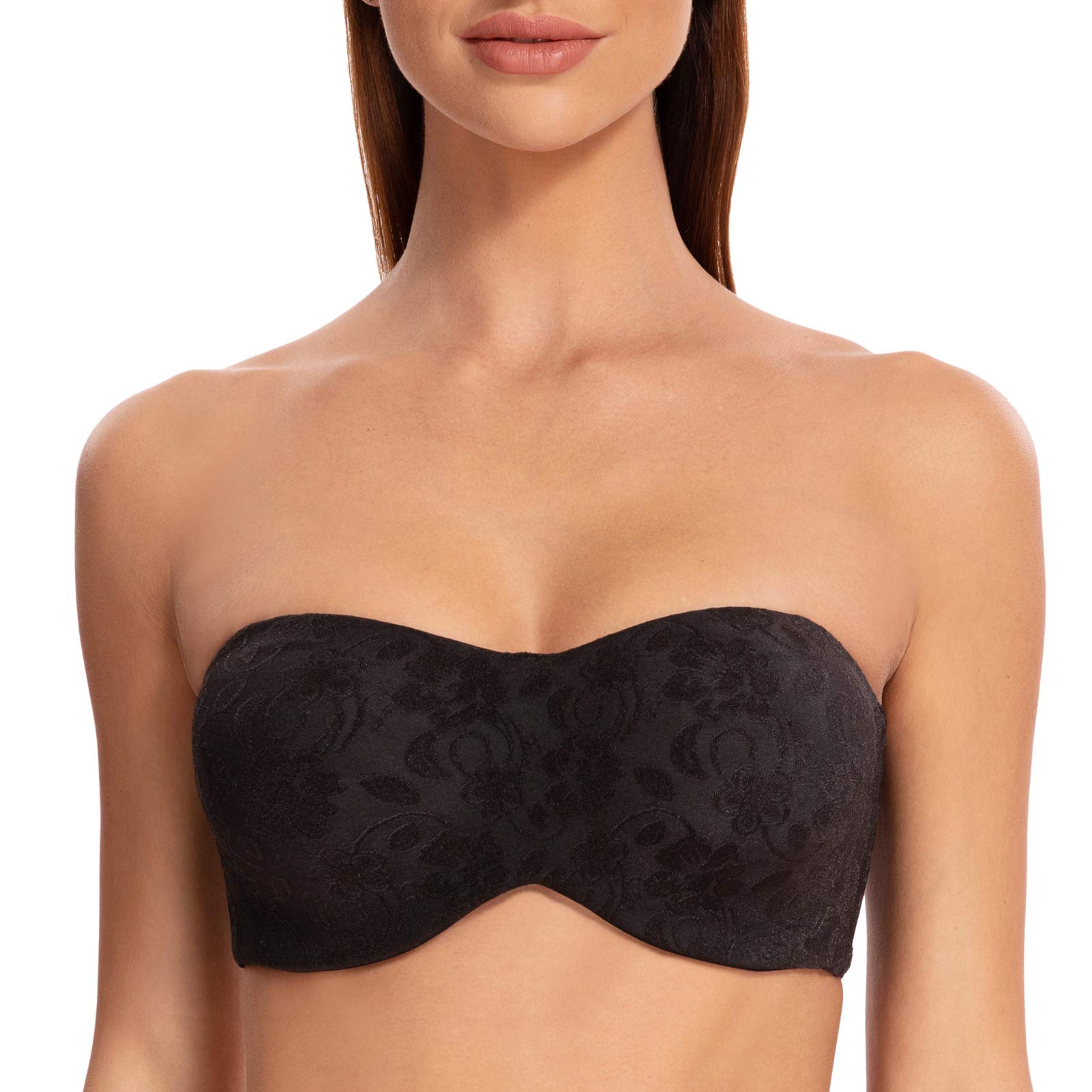 Meleneca Women's Black-Jacquard Jacquard Unlined For Bigger Bust Underwire Minimizer Strapless Bra 30D