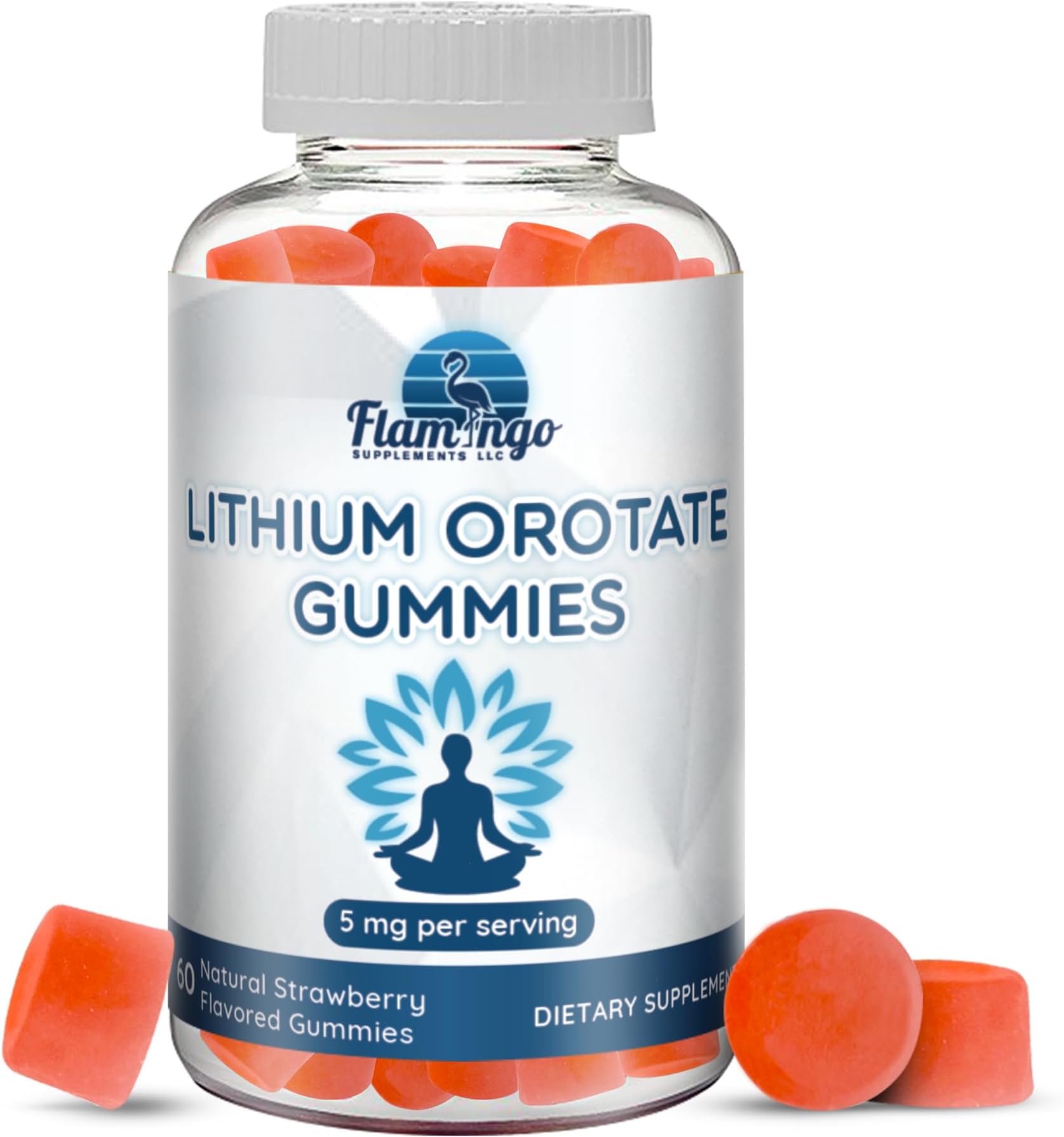 Flamingo Supplements Lithium Orotate Gummies 5mg per Serving - Plant Based, 3rd Party d, High Absorption Lithium for Mood Support. Strawberry Flavored Gummy- 60 Count