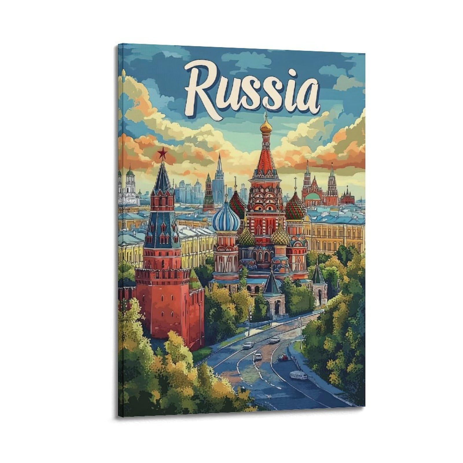 OKAHYS Vintage Travel Poster Russia Moscow Decorative Painting Canvas Wall Artworks Picture 20x30inch(50x75cm)