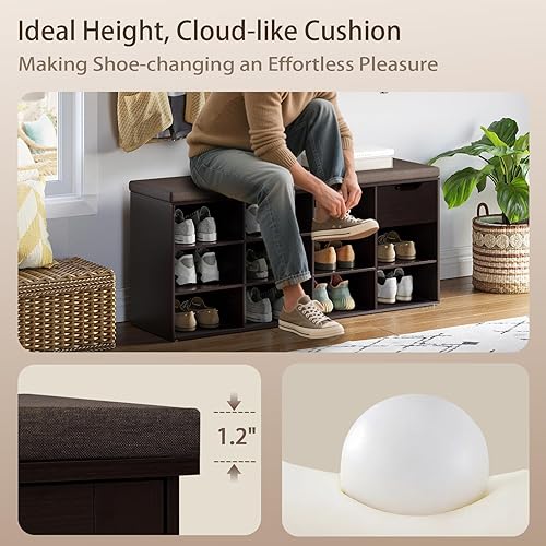 Miniatura 95 de DINZI LVJ Banco de zapatos, banco de almacenamiento de entrada con cajón y 8 cubículos, estantes ajustables, organizador de zapatos para sala de