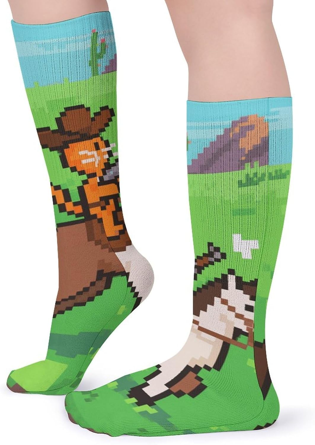 5-Pack Knee High Socks, 15.7 Inch Breathable Casual Socks Cat Cowboy Stockings for Men Women