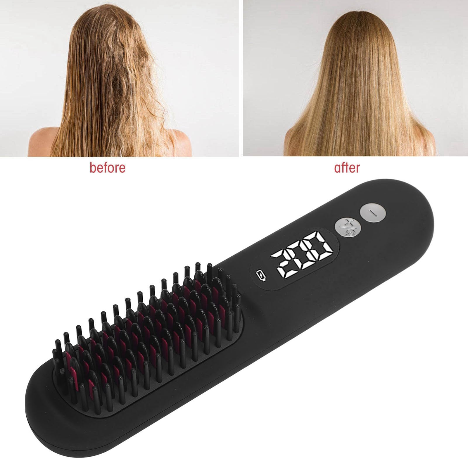 Hair Straightening Brush - Fast Heating Negative Ionic Hair Straightening Brush 1930s, Portable Wireless Hair Straightening Comb for Travel,