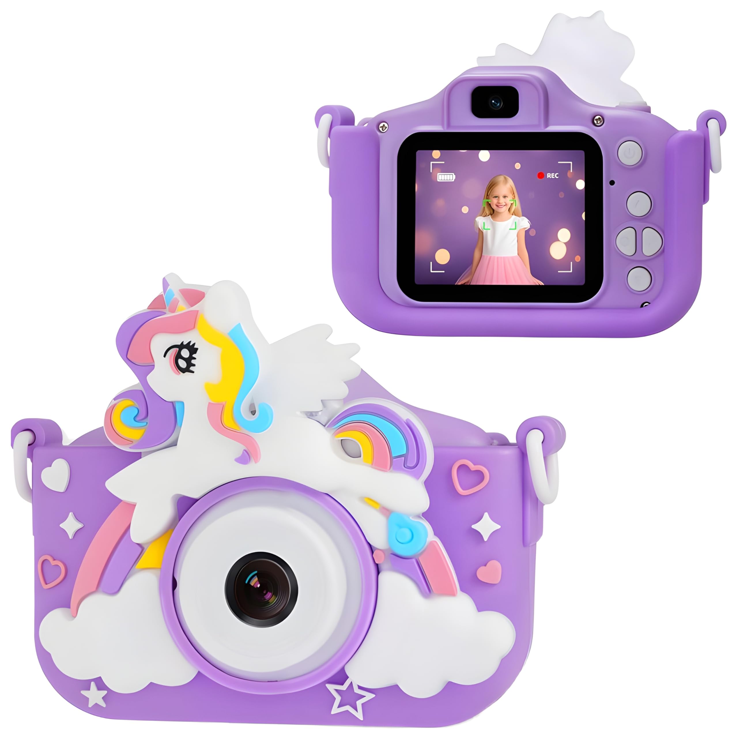 Kids Digital Camera with Selfie Mode for Girls Boys, Unicorn Camera with 1080P Video Recording, 2 Inch Screen, 8X Zoom, Filters, Games & Music Player, Rechargeable Gift Toy for Kids-image-43