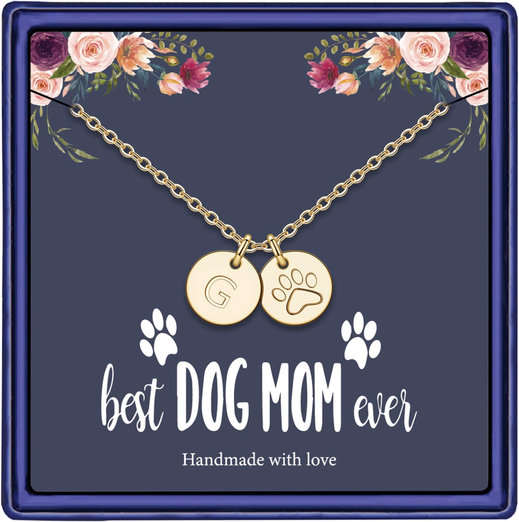 Dog Mom Gifts for Women Necklace, 14k Gold Filled Dog Mom Gifts Letter Initial Necklace Women Girls Alphabet Disc Puppy Paw Print Necklace Pet Dog Lovers Gifts for Dog Mom