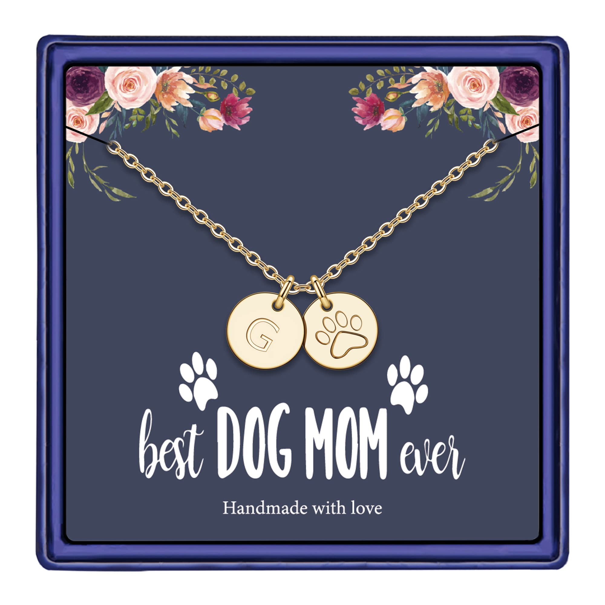 Dog Mom Gifts for Women Necklace, 14k Gold Filled Dog Mom Gifts Letter Initial Necklace Women Girls Alphabet Disc Puppy Paw Print Necklace Pet Dog Lovers Gifts for Dog Mom