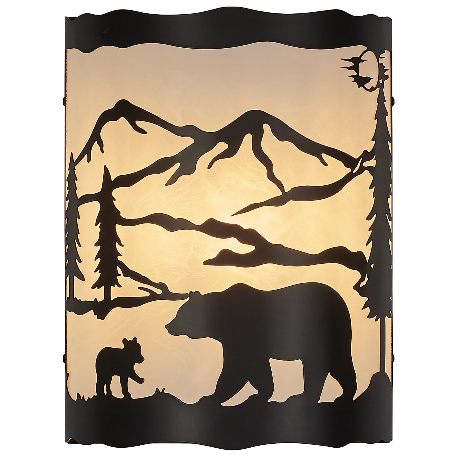 Monaxon Rustic Bear Sconce Wall Lamp with Shade – E26 Base, Large