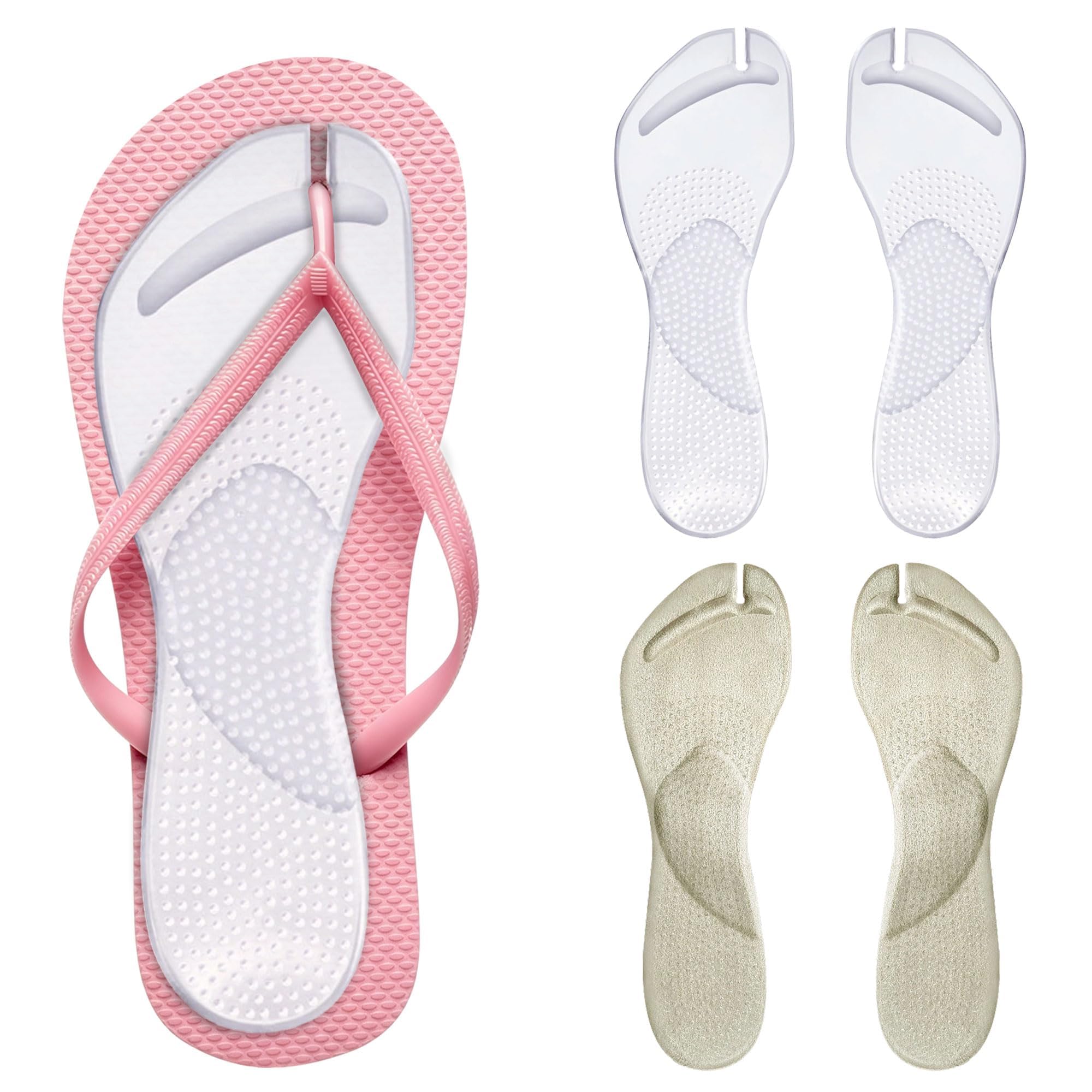 2 Pairs Gel Arch Support Cushion Insoles for Flip Flop Thong Sandals,Gel Adhesive Arch Support Flip Flop (Clear+Apricot, Small)