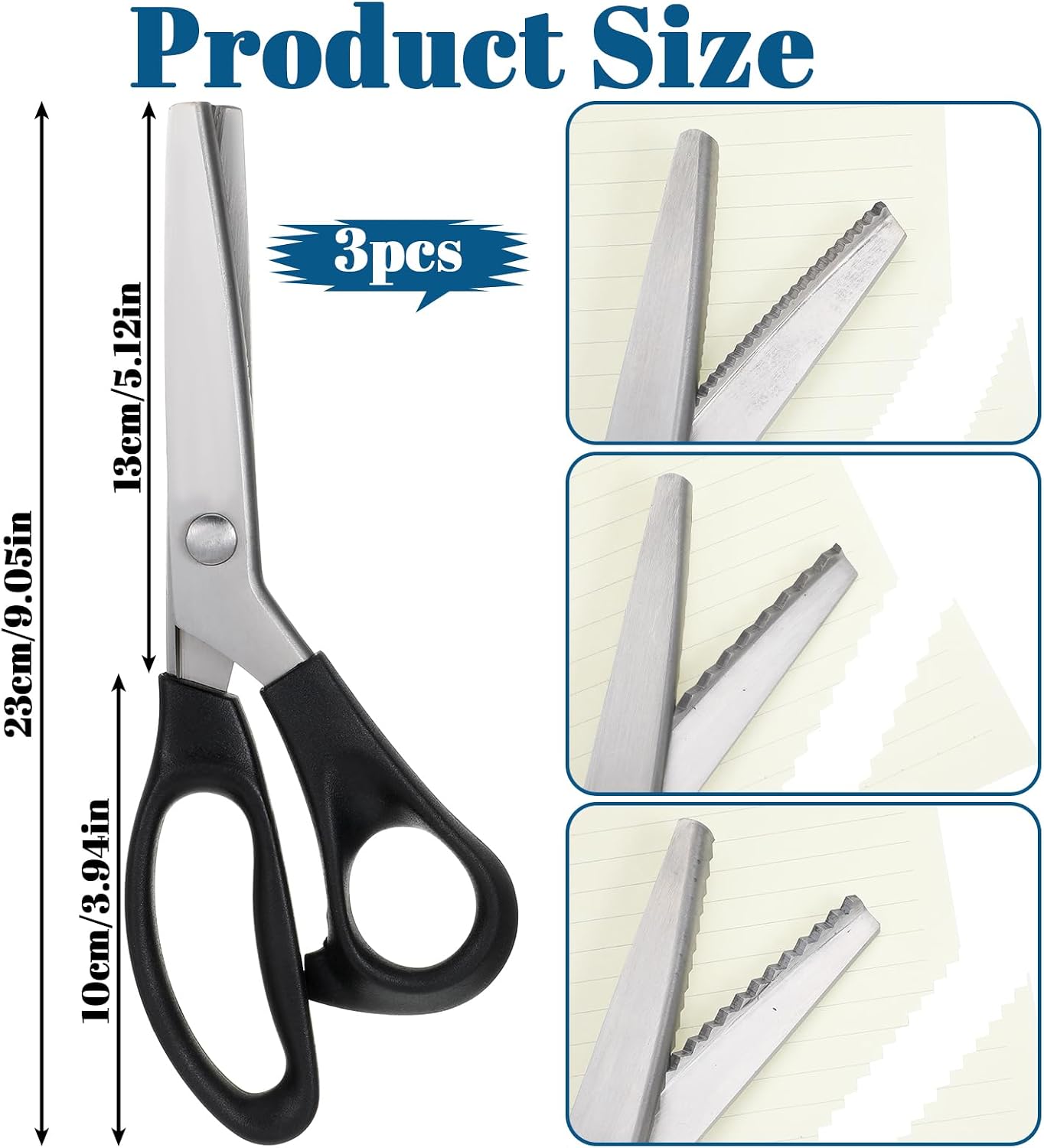 3 Sizes Pinking Shears Set — 3 mm, 5 mm, 7 mm Zigzag Scissors, Handheld Serrated Edge Scissors or Crafting, Paper Cutting, Leather Materia
