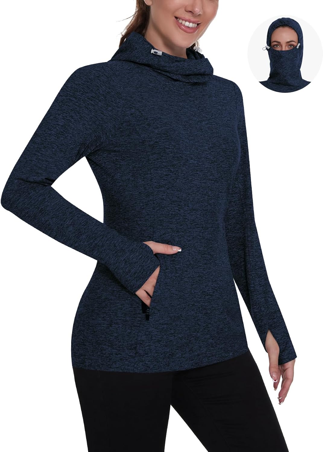Soneven Women's Fleece Running Pullover Sweaters Winter Cowl Neck Sweatshirt Thermal Shirt Athletic Sweaters with Thumbholes