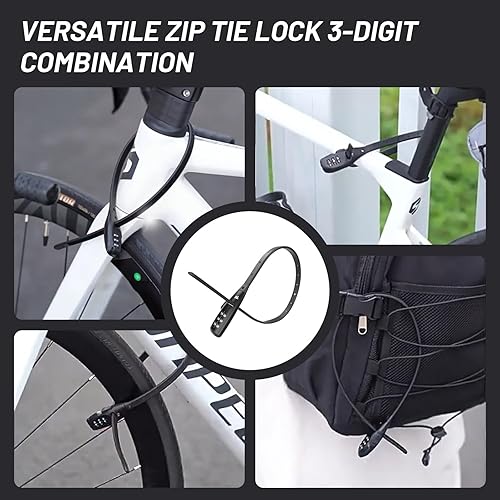 Miniatura 7 de Cerradura de amarre con cremallera, bloqueo de cable ajustable con núcleo de acero inoxidable, bloqueo de cable multiusos para cerradura de