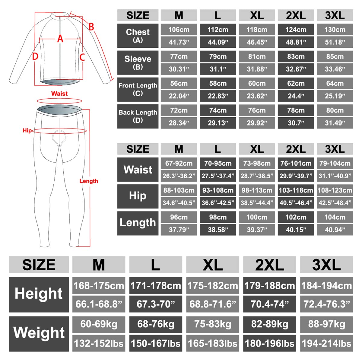 X-TIGER Ciclismo Inverno Termico Vello Completo Giacca Maglia Maniche Lunghe Maglietta Manica da Uomo 5D Gel Pantaloni Lunghi con Pettorina Set di Abbigliamento Ciclista