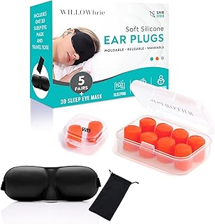 Willowbrie Earplugs,Noise Canceling Earplugs With 3D Eye Mask,Quiet Noise Reduction Earplugs,Super Soft & Reusable Earplugs,Silicone Ear Plugs,27DB Sound Block,,Orange