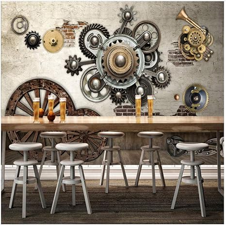 Amazon Djskhf 壁画壁紙ウォールステッカーdiyビニール家の装飾 3d壁紙レトロ機械ギアカフェレストランバーktvの背景壁壁画ステレオエンボス不織布 1x60cm 壁紙