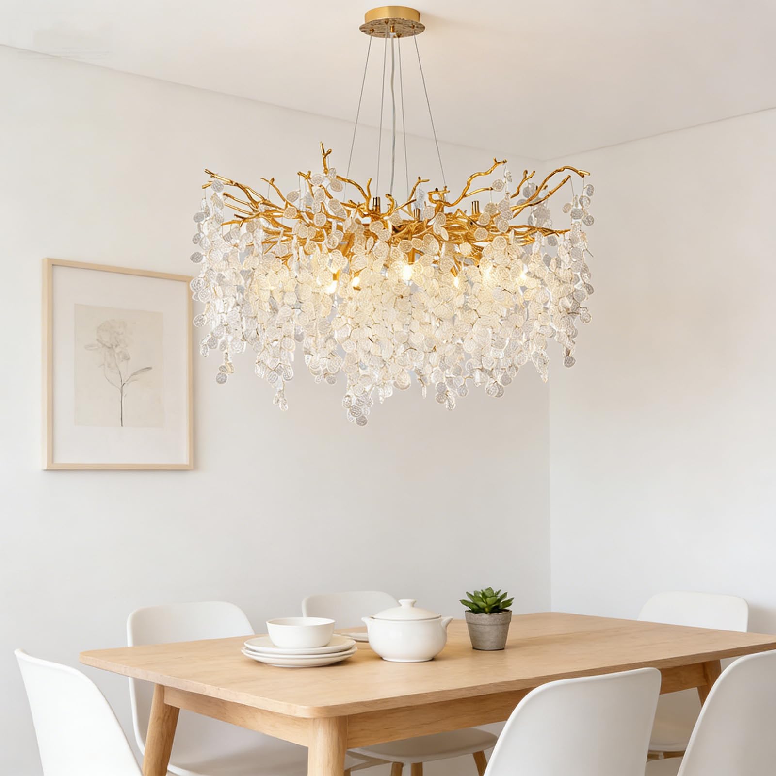 KXEcoLife Modern Crystal Chandelier, Tree Branch Luxury K9 Raindrop Chandeliers Light Fixture for Dining Room, Kitchen Island, Living Foyer,C