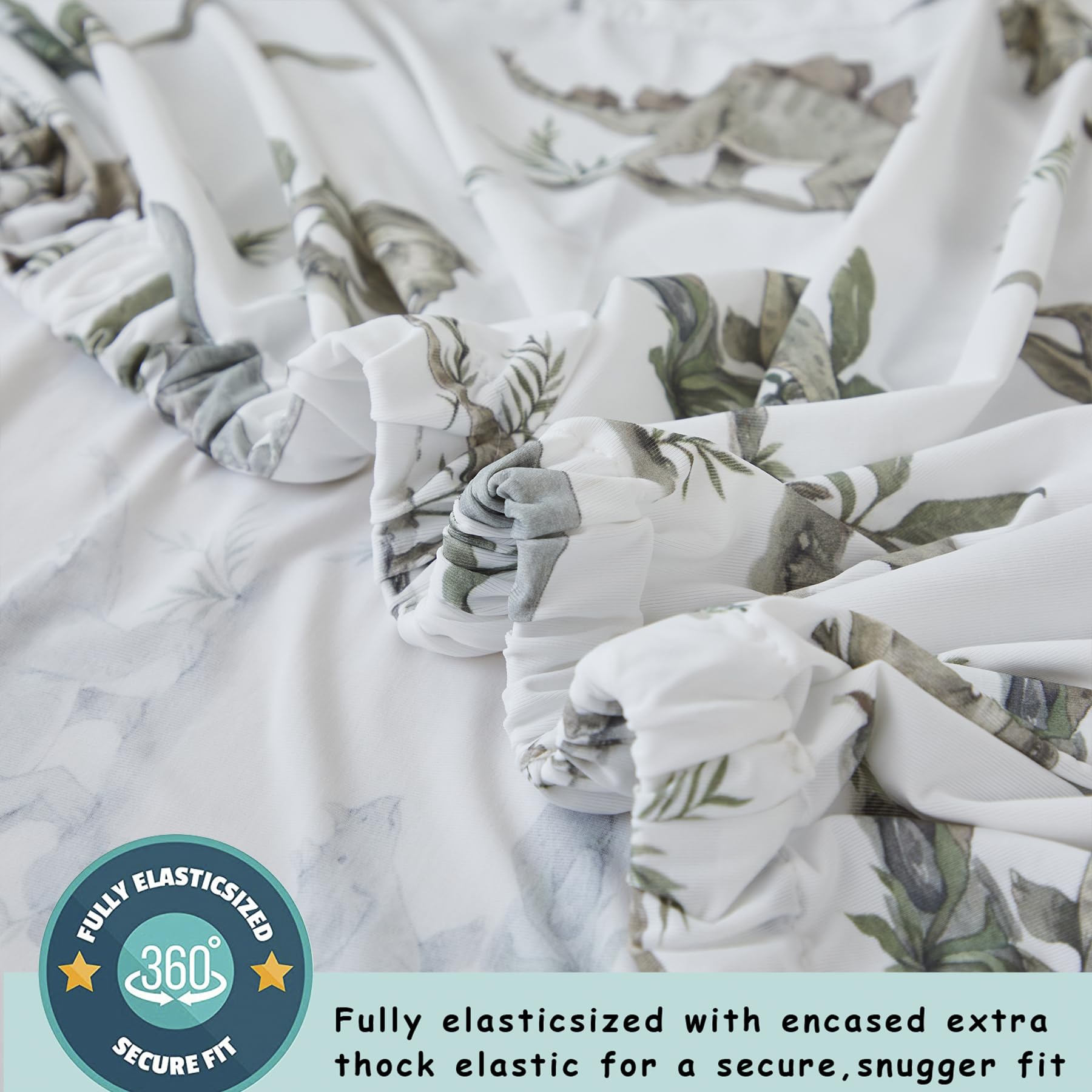Brandream Juego de ropa de cama para cuna de bebé, 3 piezas, patrón de dinosaurios, elástico, ultrasuave, de punto, sábana bajera, falda de cama para cuna, color verde