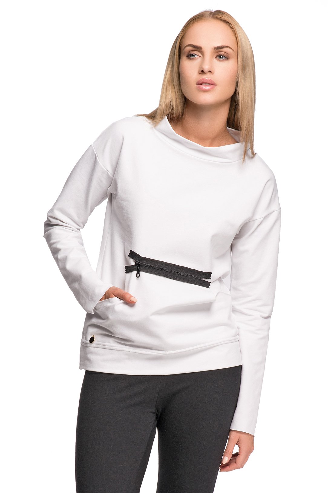 Makadamia® Womens Sporty Sweatshirt with Pockets Long Sleeve Top Pullover Sweat Sizes 8-14 FA473