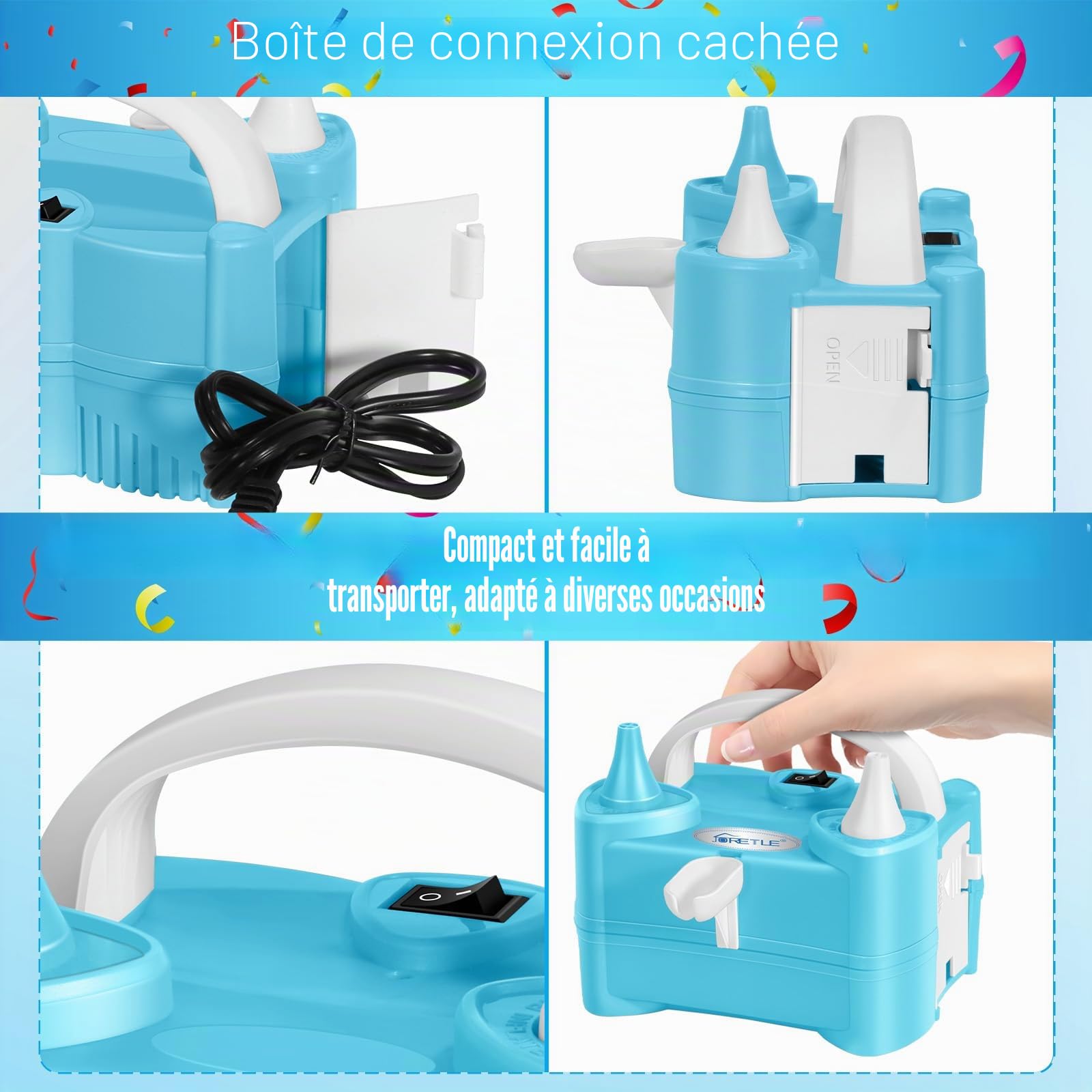 Pompe à Ballon Électrique Portable, Gonfleur avec Porte-Ballon et 2 Buses