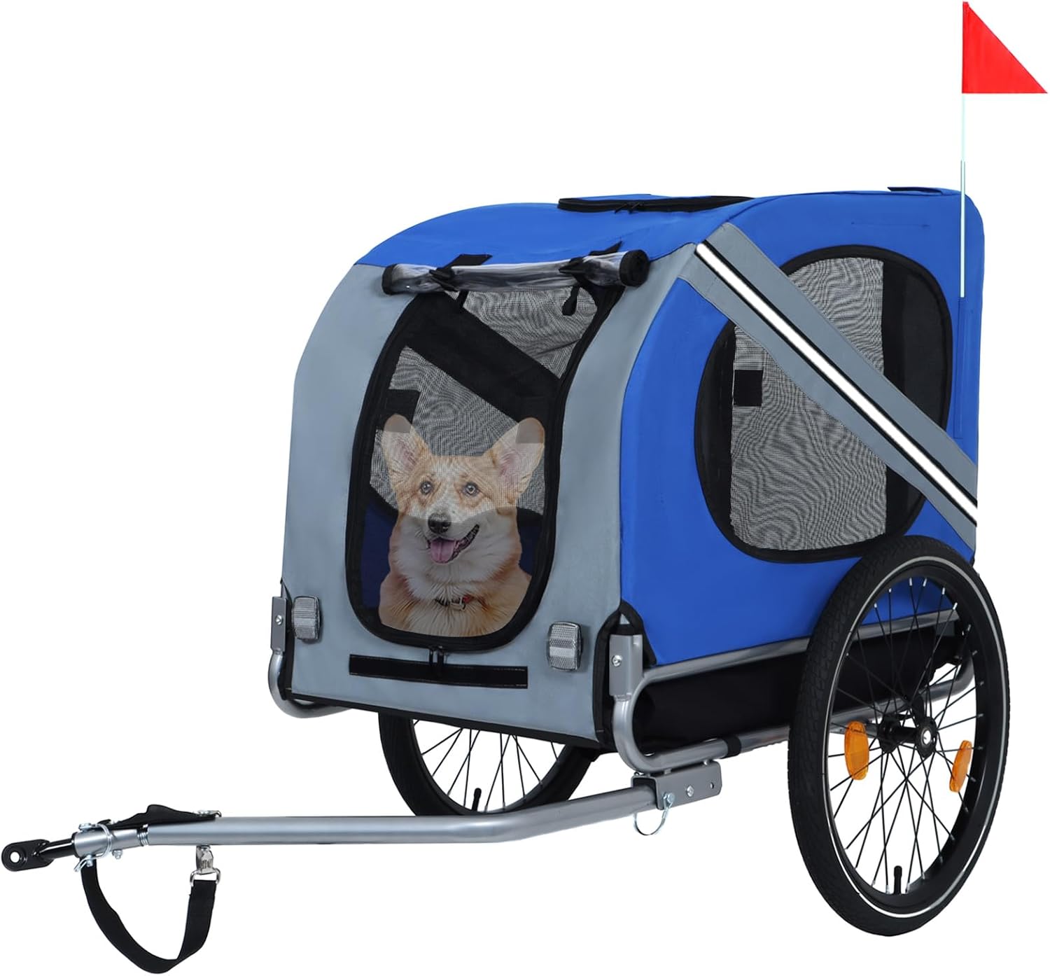 Dog Cart with Flag, Large Folding Bike Trailer for Dogs, 120LB Capacity All-Terrain Pet Carrier, Durable Steel Frame, for Cycling, Jogging, Camping & Outdoor Adventures