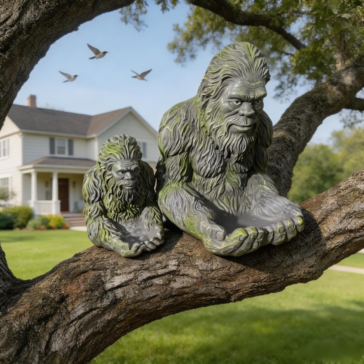 Outdoor Bird Feeder,Bigfoots Tree Face Decor, Bird Feeding Sculpture Statue Garden Decor,for Outdoor Garden Backyard Patio Yard,Size9.5in×7in×6.5in(Large)