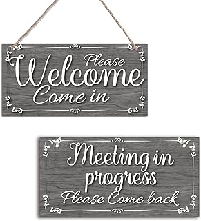 SUPERDANT Natural Wooden Store Come in/Come Back Business Sign Welcome Come in & Metting in Piogiess Two Sided Reversible Store Hanging Sign for Office Meeting Room