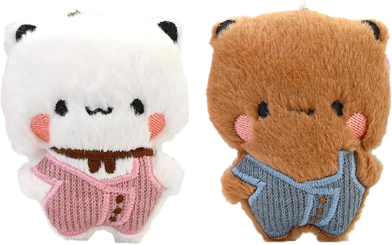 YOKUSHI 2 Pcs Bubu and Dudu Bears Stuffed Animals with Chains Decorations, Cute Cartoon Figurine Couple Keychain Decor for Backpacks, Desks, Home, Valentine's Day Gifts