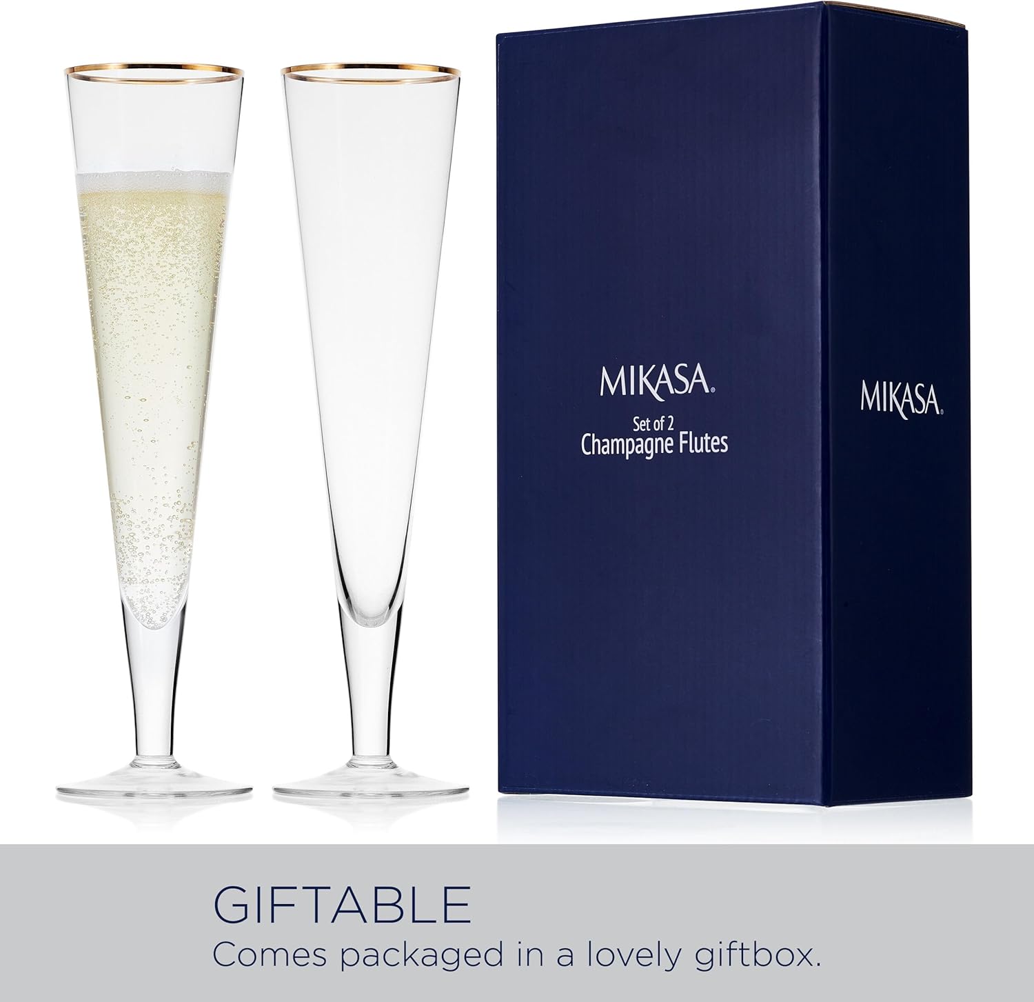 Mikasa Gold Rim Wedding Anniversary Champagne Toasting Flutes Gift Boxed, Set Of 2, 8 Ounce - Image 5