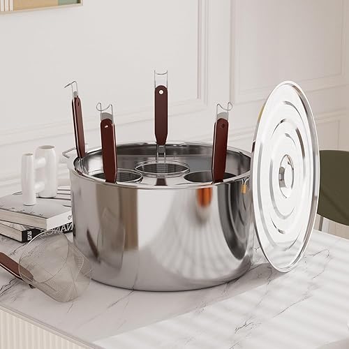 Miniatura 8 de Olla de pasta con cesta coladora, olla grande de 5 agujeros para pasta con inserto para cocinar, olla con tapa de colador, acero inoxidable para
